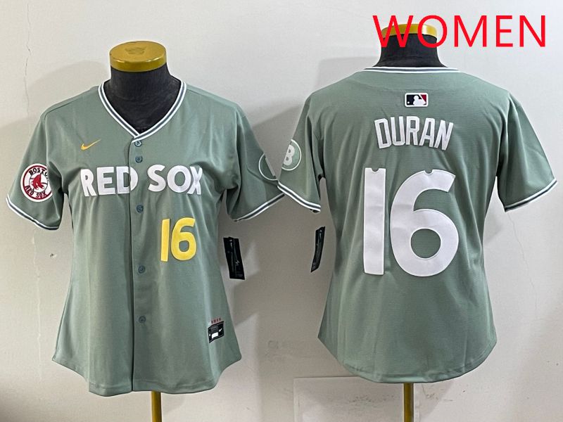 Women 2025 Boston Red Sox 16 Duran Light Green Joint Name Nike MLB Jersey style 17